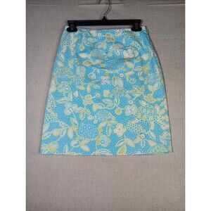 Talbots Pencil Skirt Size 4 Petite Blue Turtles Mosaic Straight Knee Length USA